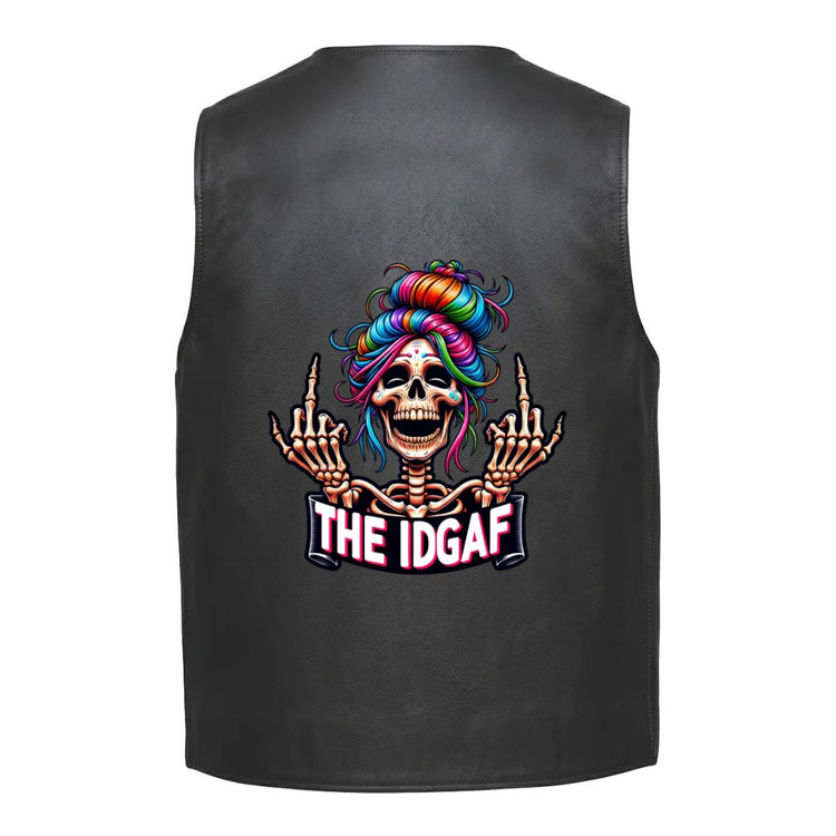 A skeleton with rainbow colored hair and raised middle fingers above the text &