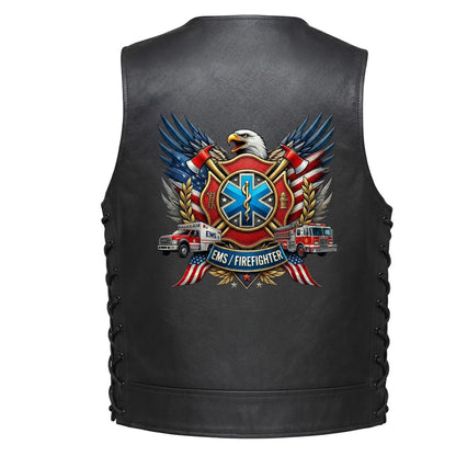 Leather Vest - EMS/Firefighter Eagle and Rescue Emblem