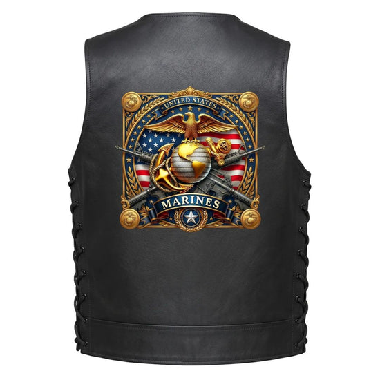 Leather Vest - U.S. Marines Heritage Eagle, Globe, and Anchor Emblem