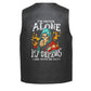 Leather Vest - A skull in a red white and blue hood surrounded by flames with the text &