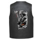 Leather Vest - A bearded Viking warrior holding a battle axe with gray smoke and a small orange fire on a boat at the bottom.