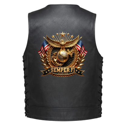 Leather Vest - Semper Fi U.S. Marines Eagle, Globe, and Anchor
