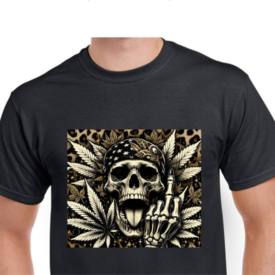 Short Sleeve T-Shirt - Weed Skull Middle Finger
