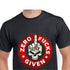 Middle finger over a skull, surrounded by the text &