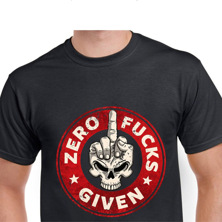 Middle finger over a skull, surrounded by the text &