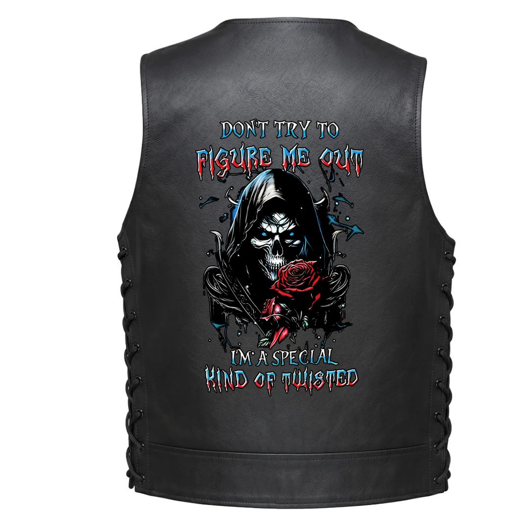 A gothic grim reaper graphic with a skull hood red rose and distressed text that reads &