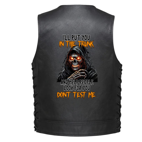 A hooded grim reaper with glowing orange eyes and text that reads &