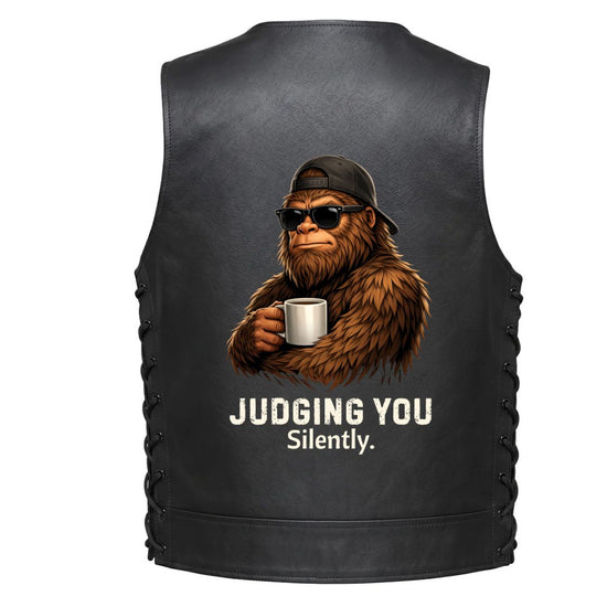 Leather Vest - Bigfoot Silently Judging You with Coffee