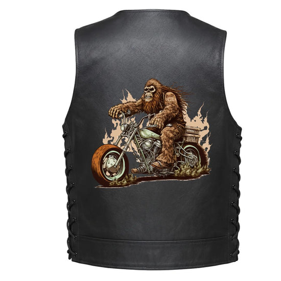Leather Vest - Bigfoot Riding a Motorcycle