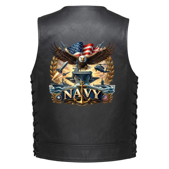 Leather Vest - U.S. Navy Eagle, Aircraft Carrier, and Fleet Emblem
