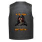 Leather Vest - A hooded grim reaper with glowing orange eyes and text that reads &
