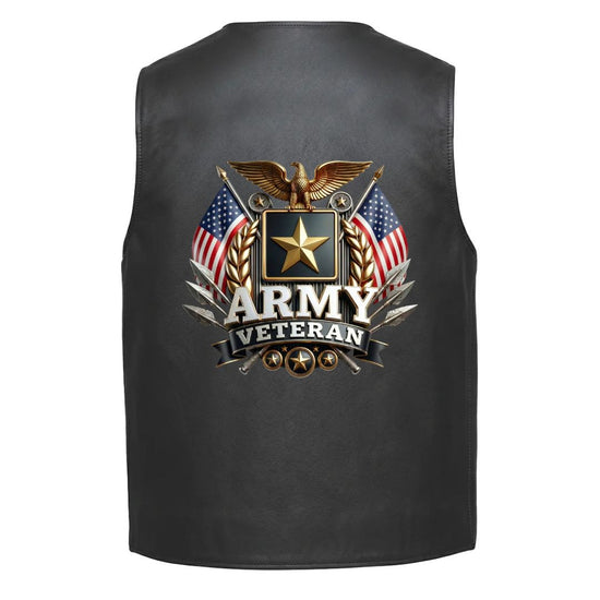 Leather Vest - Army Veteran Eagle and Flag Emblem