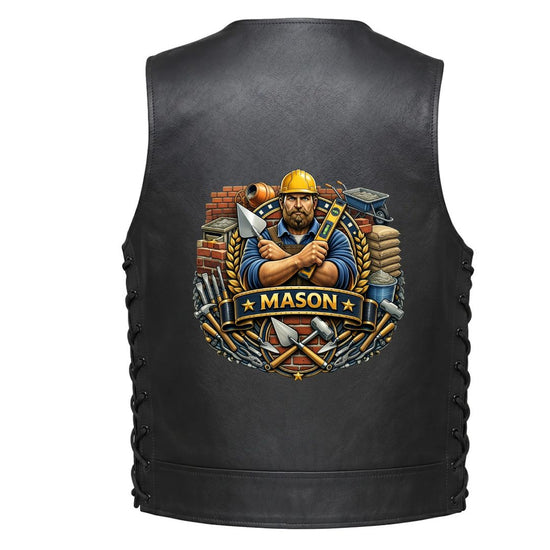 Leather Vest - Mason Tradesman Emblem