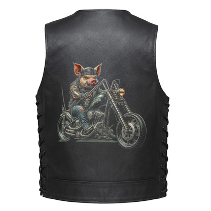 Leather Vest - Biker Hog Riding a Chopper Motorcycle