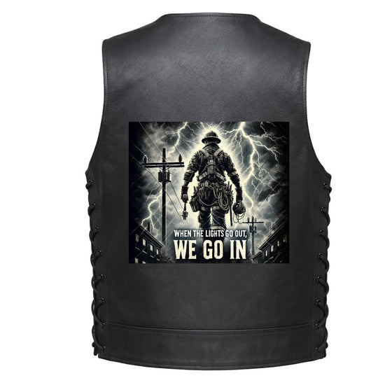 Leather Vest - Lineman - When the Lights Go Out, We Go In