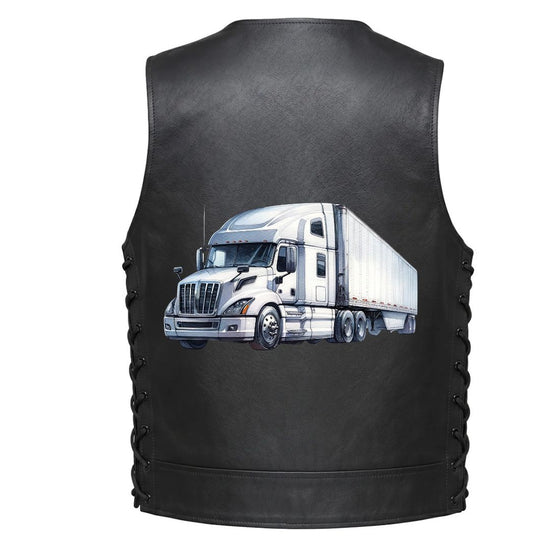 Leather Vest - American Trucker - White Semi-Truck