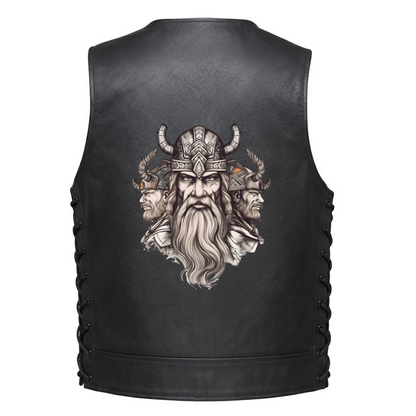 Leather Vest - Three-Faced Viking Warrior Portrait