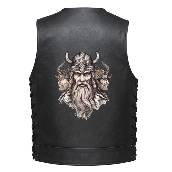 Leather Vest - Three-Faced Viking Warrior Portrait