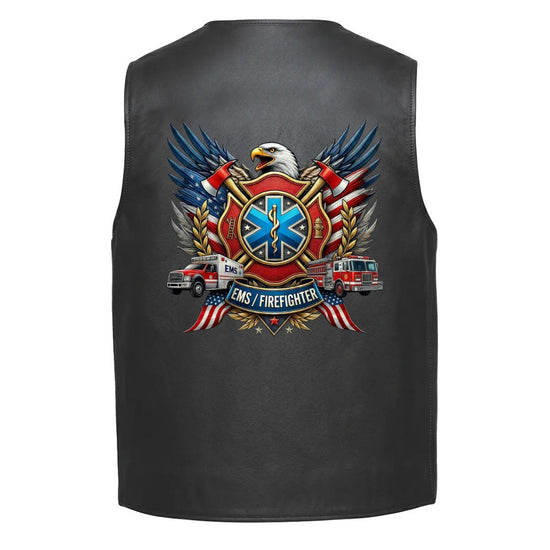 Leather Vest - EMS/Firefighter Eagle and Rescue Emblem