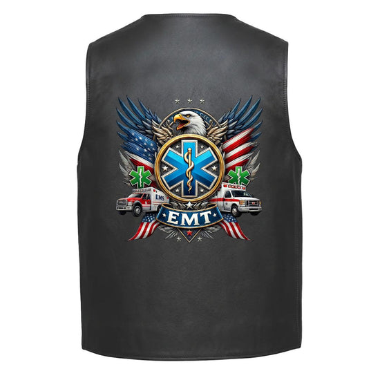 Leather Vest - Emergency Medical Services Eagle Emblem